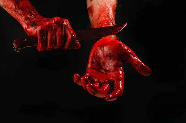 Hombre Sin Rostro Sangre Corta Las Venas Fondo Negro — Foto de Stock