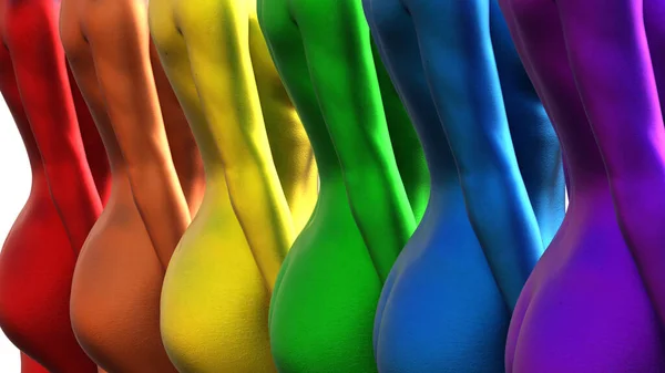 Illustration Close Multicolored Naked Female Buttocks Rainbow Metal — Stock Photo, Image