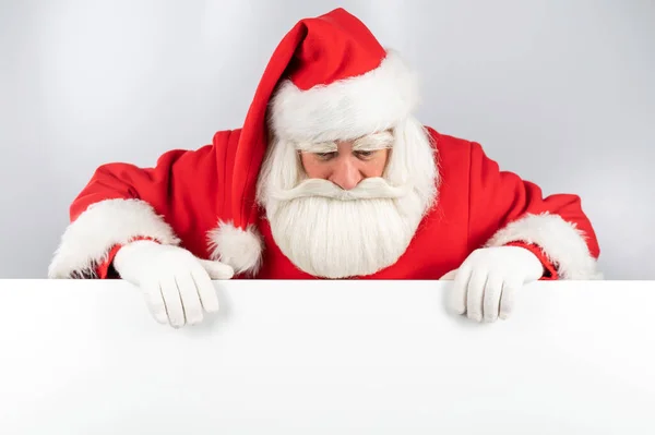 Santa Claus Peeks Out White Background Merry Christmas Stock Image
