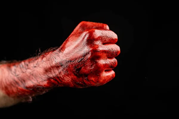 Bloody Male Fist Black Background — Stock Photo, Image