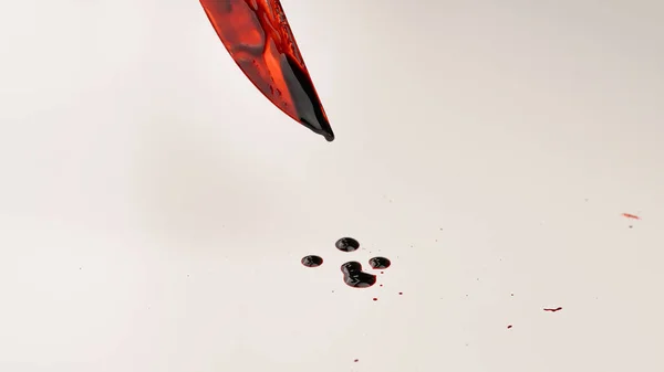 Nahaufnahme Eines Scharfen Messers Das Mit Blut Auf Weißem Hintergrund — Stockfoto