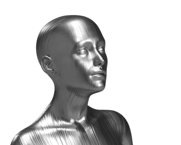 Illustration Female Bald Silver Head White Background Metal Mannequin — Stock Photo, Image