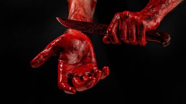 Damarlarını kesen yüzsüz bir adam. Siyah arkaplan