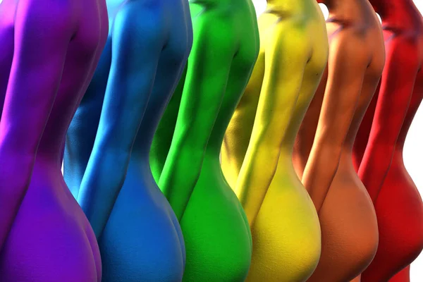 Illustration Nahaufnahme Von Bunten Nackten Weiblichen Gesäßen Regenbogen Metall — Stockfoto