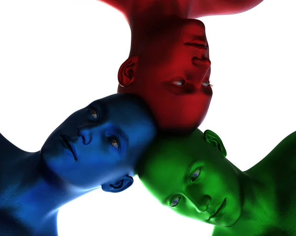 Modelo Cabezas Masculinas Multicolores Que Crecen Una Otra Mente Grupo — Foto de Stock