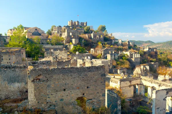 Вид Заброшенные Дома Древнего Города Каякой Мугла Турция — стоковое фото