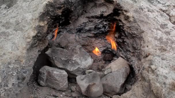 Das Ewig Brennende Feuer Des Berges Chimära Yanartas Provinz Antalya — Stockvideo