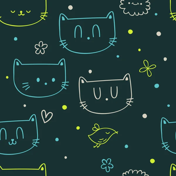 Puntos, flores, gatos y pájaros — Vector de stock