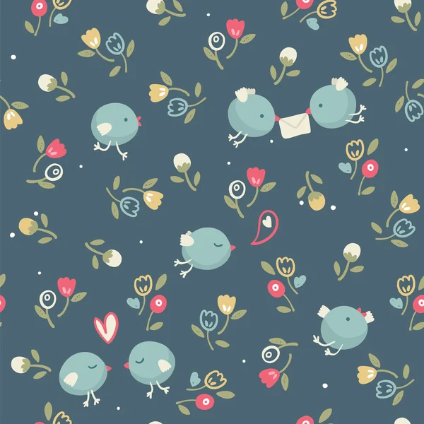 Modèle floral vectoriel avec des oiseaux — Image vectorielle