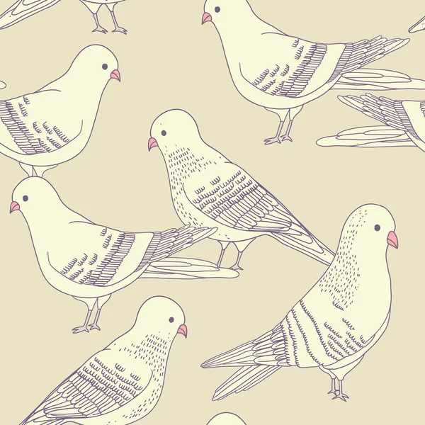 Modèle sans couture vectoriel avec des oiseaux pigeons — Image vectorielle