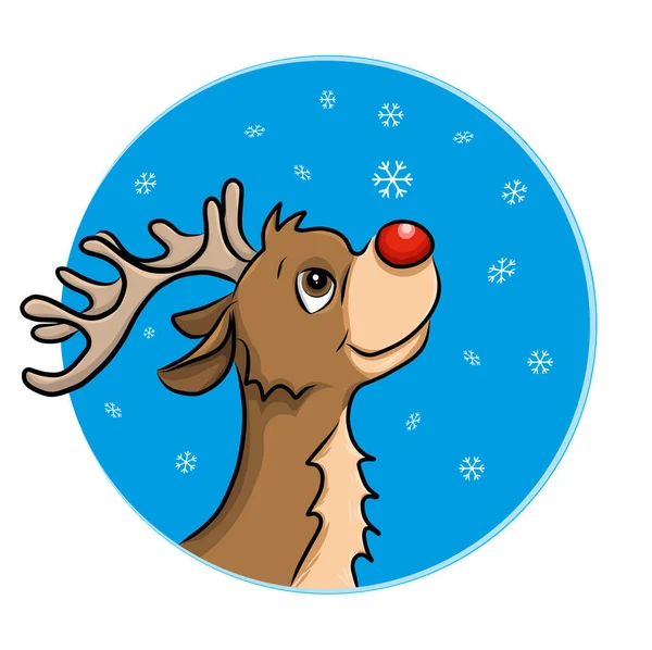 Cute Reindeer Red Nose Snow — Stock Vector