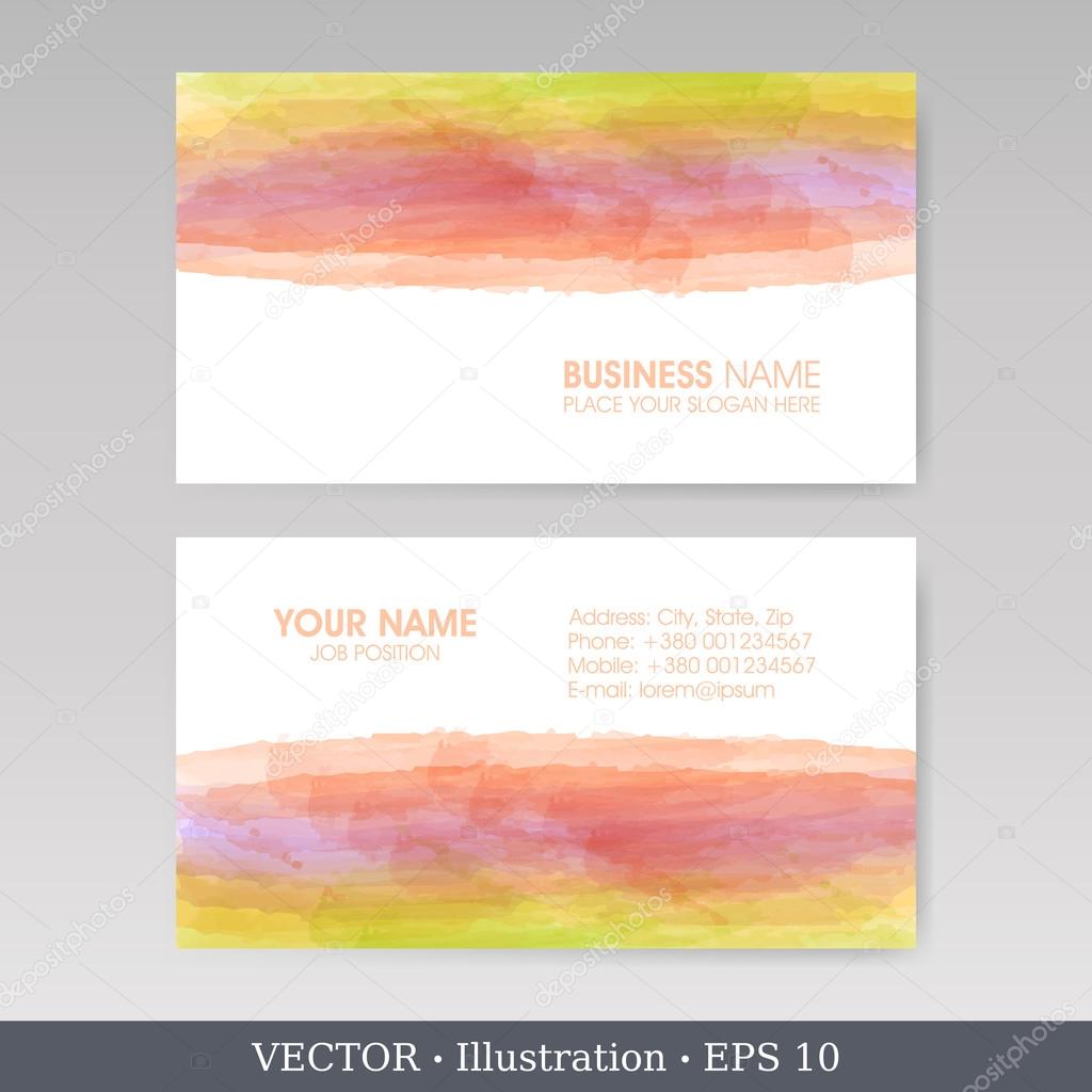 Business Card Set. Colorful from watercolor stains. EPS10