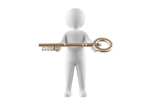 3D man holding the key to success Stock Photo