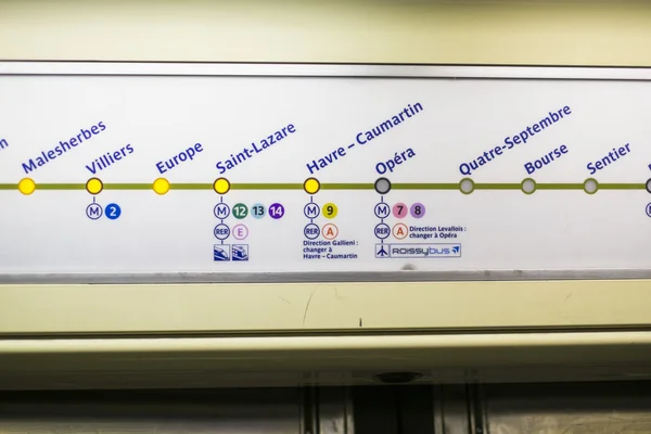 Paris, FRANCE - OCTOBER 21: Detail shot of metro line sign insid — Stock Photo, Image