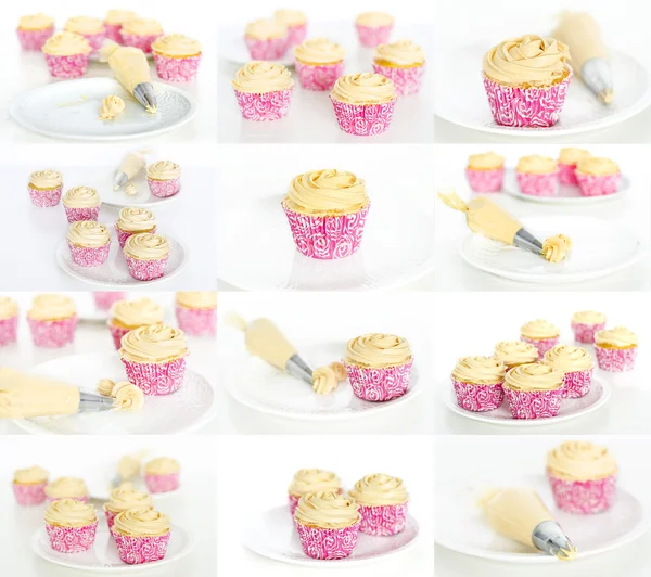 Colagem de cupcakes de cor rosa — Fotografia de Stock