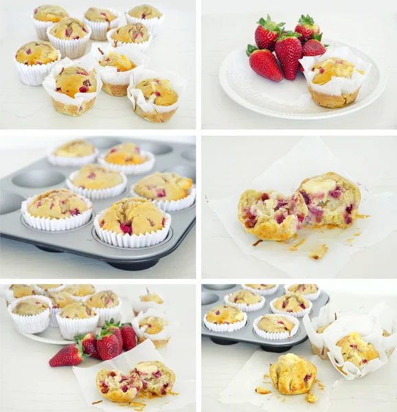 Aardbei muffins collage — Stockfoto