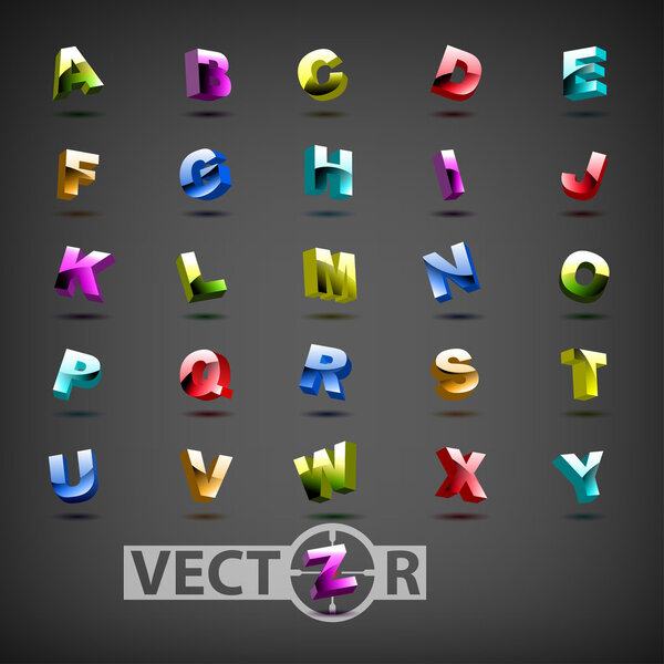 Funny colorful 3d alphabet