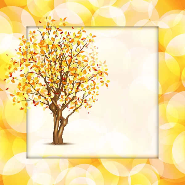 Árbol de otoño en marco amarillo — Vector de stock