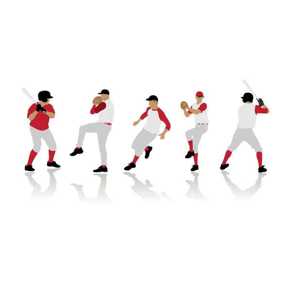 Baseball spelers silhouetten — Stockvector