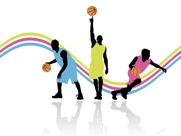 Drie basketbalspelers — Stockvector