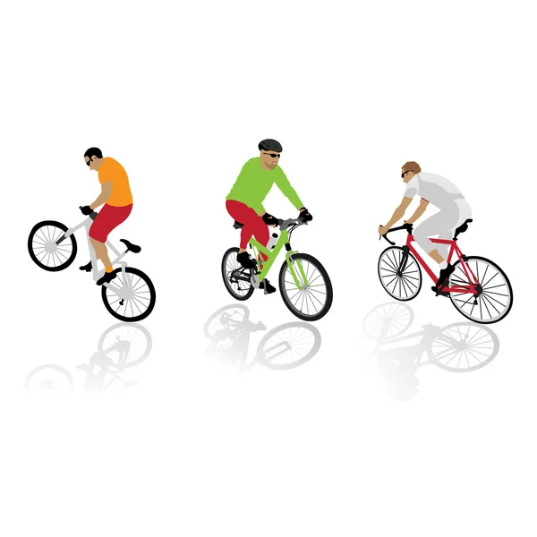 Colored bicyclist's silhouettes — Stock Vector