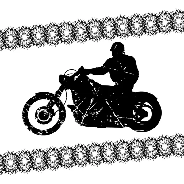 Biker grunge silhouette with ornamental stripes — Stock Vector