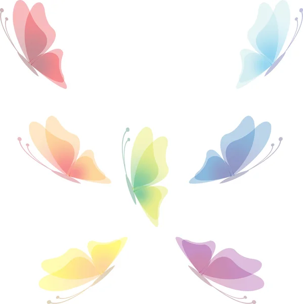 Collection of seven transparent butterflies — Stock Vector