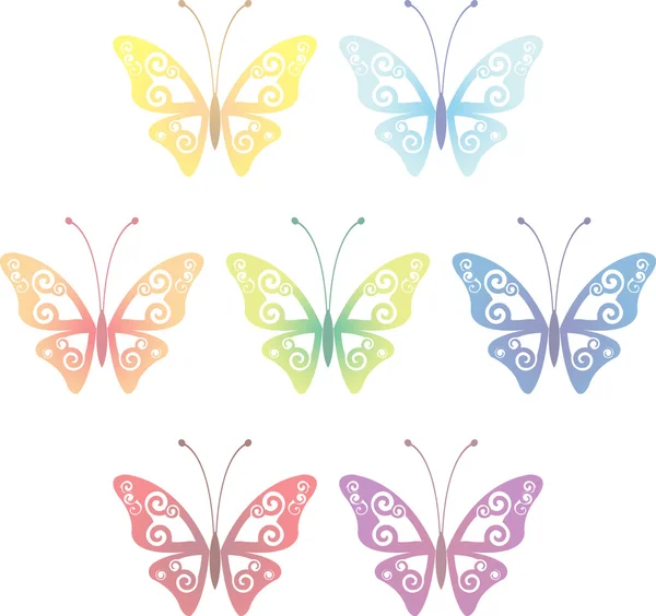 Collection of seven transparent butterflies — Stock Vector