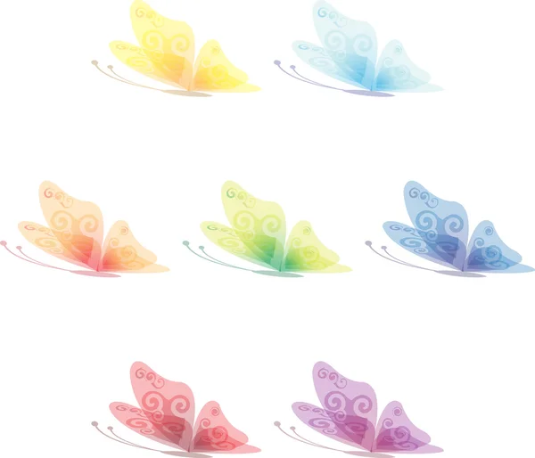 Collection of seven transparent butterflies — Stock Vector