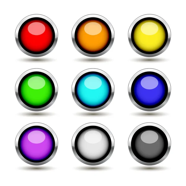 Zestaw kolorowych przycisków metalu — Wektor stockowy