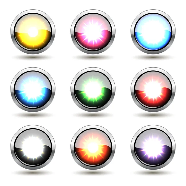 Colorful metal buttons "explosion' set — Stock Vector