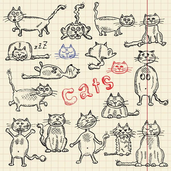 Funny cat's sketch set — Stock Vector