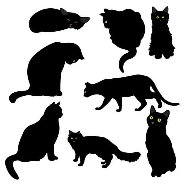 Zwarte kat silhouetten — Stockvector