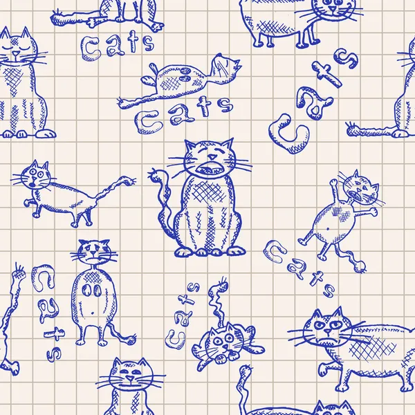 Fundos sem costura de gatos engraçados desenhados à mão —  Vetores de Stock