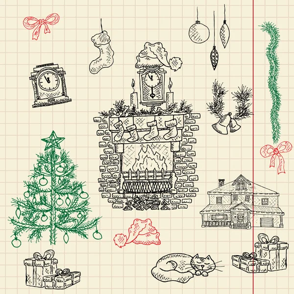 Ensemble de croquis de Noël composé d'un arbre de Noël — Image vectorielle
