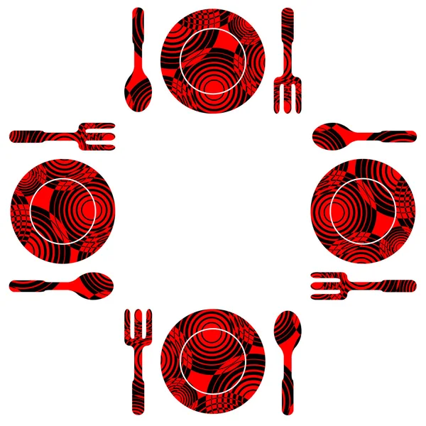 无缝： 观赏匙、 餐叉和盘子 — 图库矢量图片