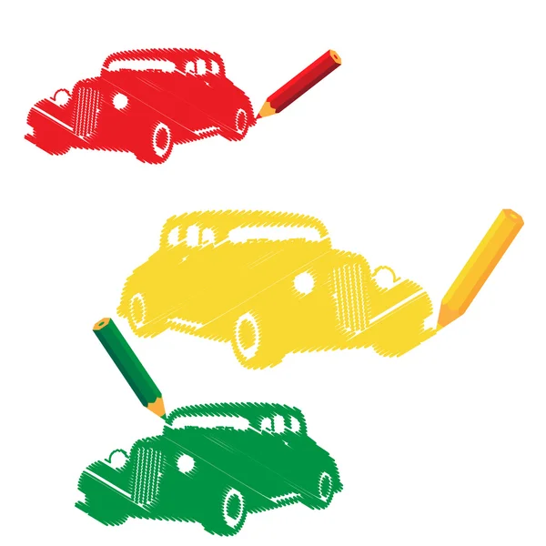 Coche manuscrito con lápiz — Vector de stock