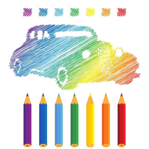 Auto mit Regenbogenmanuskript — Stockvektor