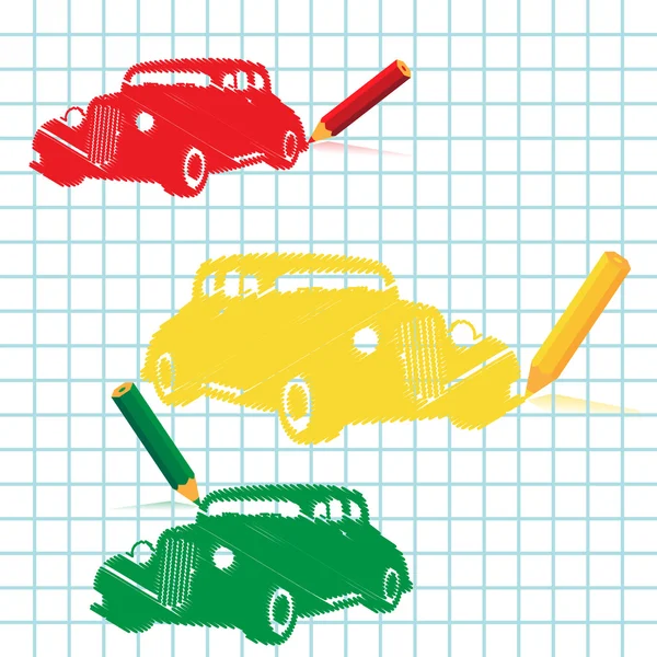 Coche manuscrito con lápiz — Vector de stock