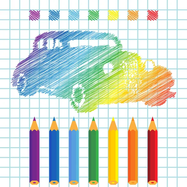 Voiture manuscrite arc-en-ciel — Image vectorielle