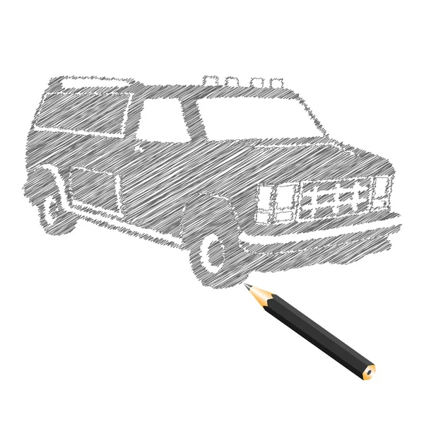Skizze eines von Hand ertrinkenden Autos — Stockvektor