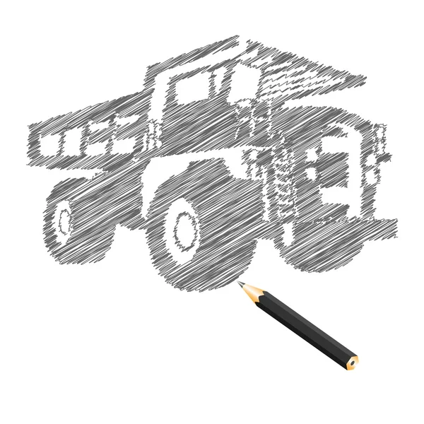 Hand-verdrinken lading vrachtwagen schets — Stockvector