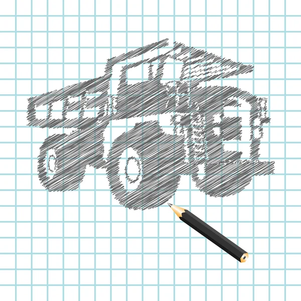 Schiță de camion de marfă înecată manual — Vector de stoc