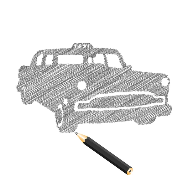 Esbozo de coche de taxi ahogado a mano — Vector de stock