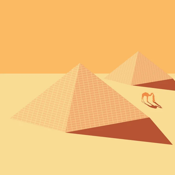 两个金字塔和沙漠里的骆驼 — 图库矢量图片