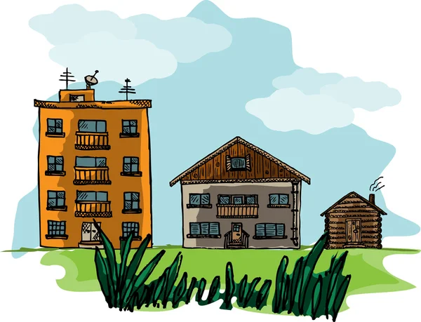 Três tipos de casas - municipal, privada e rural — Vetor de Stock