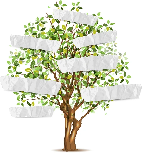 Tree with paper for your text — Stock Vector