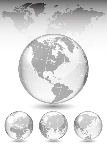 Diferentes vistas del globo de vidrio, mapa incluido — Archivo Imágenes Vectoriales