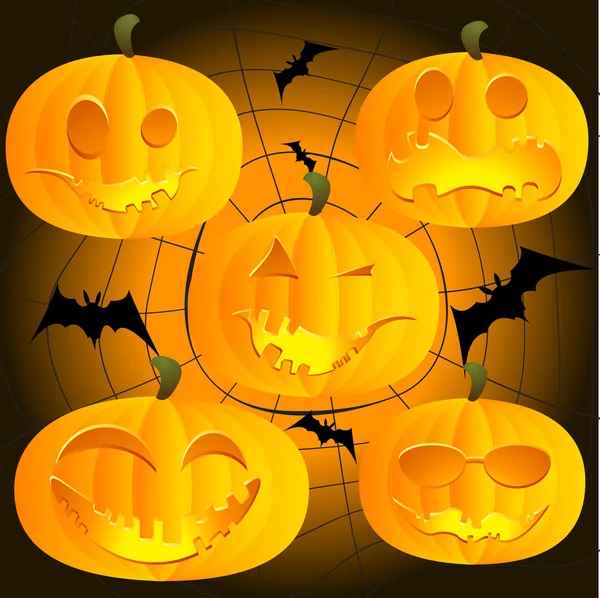 Halloween pompoenen op spiderweb — Stockvector