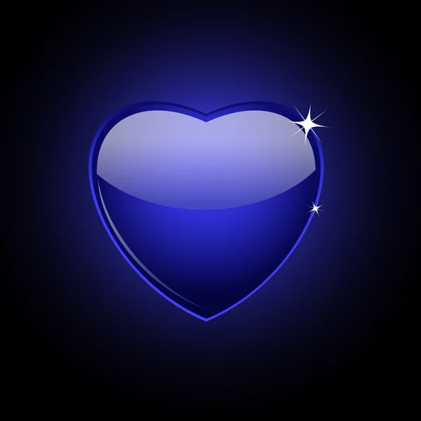Modré skleněné srdce na černém pozadí, — Stockový vektor